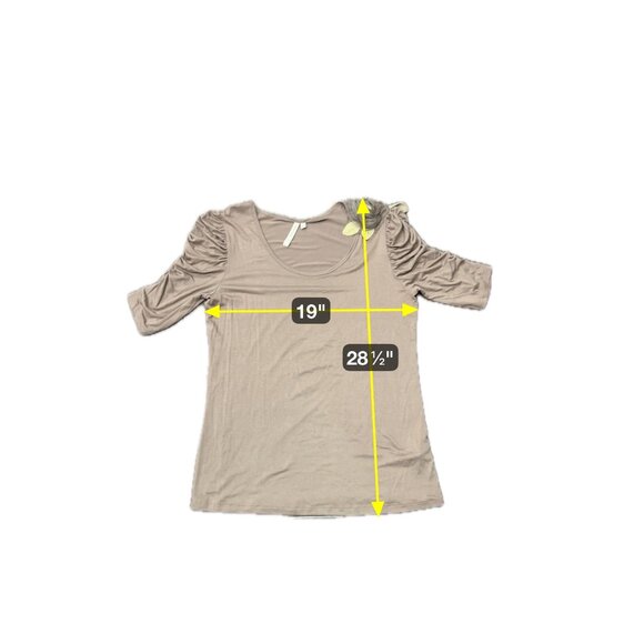 Susan Lawrence Brown Ruched Sleeve Top With Floral Accent Top Size Large - Picture 7 of 8